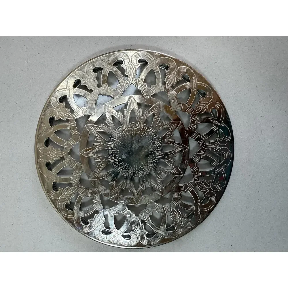 Antique Style Silverplate Filigree Trivet Decorative Table Protector